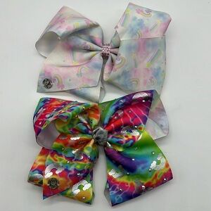 Bundle of 2 Jojo Siwa statement bows big hair clips rainbow tie dye
